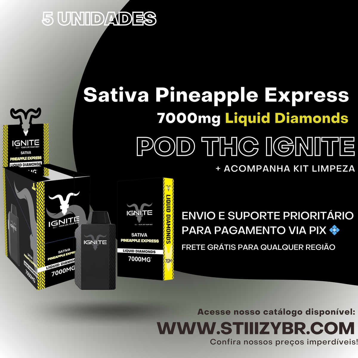 Combo 5 und - Pod Thc Ignite • Sativa Pineapple Express - 7000mg Liquid Diamond Disposable